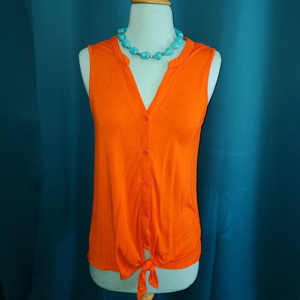 Bright Orange tie front Super soft Sleeveless Blouse - M